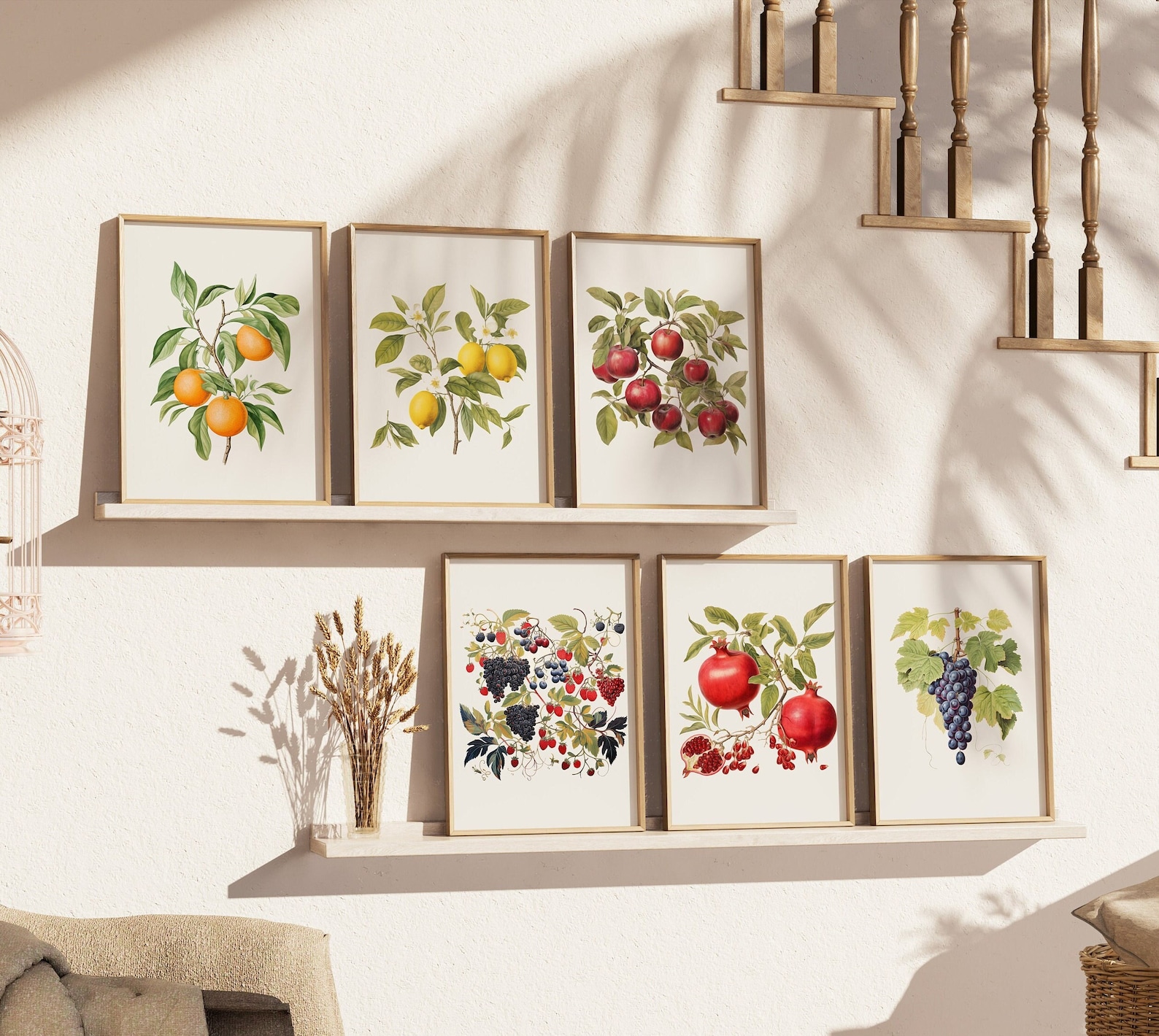 set of 2 kitchen prints | kitchen wall art, fruit wall... Vintage Fruit Botanical Print Set: Kitchen Orchard Art (digital ...