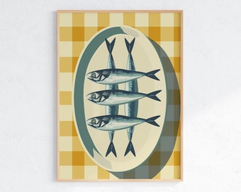 Vintage Fish Platter Art Print: Mid-Century Kitchen Decor (Digital Download)
