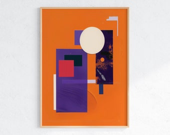 Modern Geometric Art Print: Orange & Purple Abstract (Digital Download)