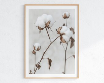 Cotton Bolls Print: Soft Tone Botanical Wall Art (Digital Download)