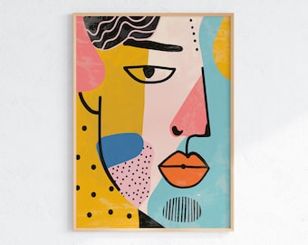 Colorful Abstract Face Art Print: Modern Home Decor (Digital Download)