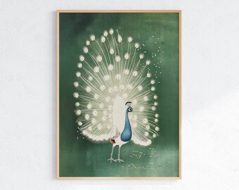 Peacock Feather Art Print: Whimsical Animal Illustration (Digital Download)