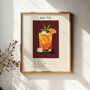 Mai Tai Recipe Print: Vintage Cocktail Poster, Retro Bar Art (Digital Download)