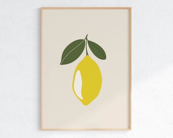 Minimalist Lemon Wall Art, Citrus Kitchen Print, Modern Fruit Illustration, Digital Download