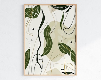 Abstract Green Leaf Art Print: Modern Botanical Wall Decor (Digital Download)