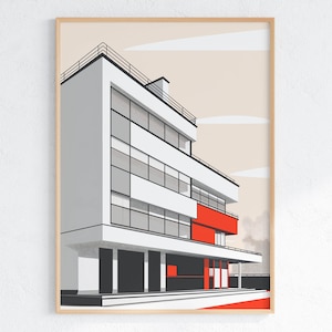 Bauhaus Style Mid Century Modern Architectural Illustration Art Print -  Mid Century Homes Buildings Poster, Printable Wall Art