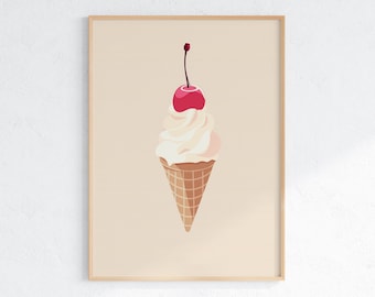 Ice Cream Cone Art Print: Whimsical Kitchen Decor (Digital Download)