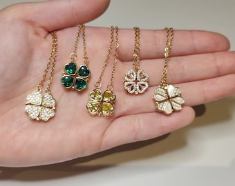 Lucky Four Leaf Clover Necklace, Four Leaf Clover Jewellery, Magnetic Heart Four Leaf Clover Necklace, Gifts for Her