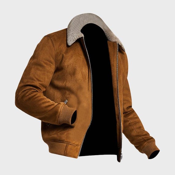 Men s Brown Faux Suede Borg Collar Jacket Etsy