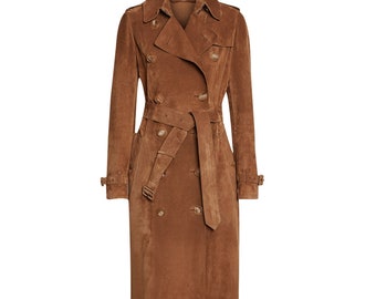 Women's Brown Suede Trench Coat