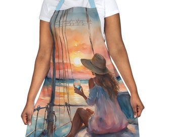 Set Sail in style w/Watercolor Waves Apron, 5-Color Straps