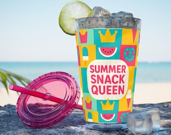 Summer Snack Queen Tumbler • Bright Summer Cup with Colored Lid & Straw, 16oz