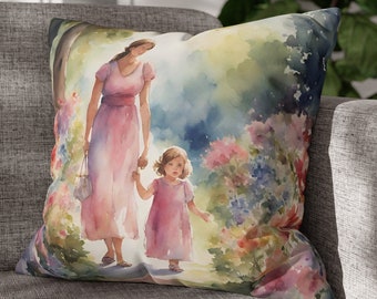 Mother & Child Square Poly Canvas Pillowcase