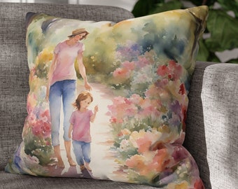 Mother & Child Square Poly Canvas Pillowcase