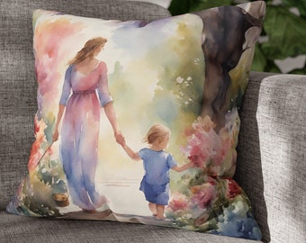 Mother & Child Square Poly Canvas Pillowcase