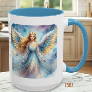 Angel Mug • Heavenly Guardian Coffee Cup, (11oz, 15oz) 5 colors Light Blue