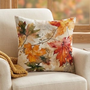 Watercolor Autumn Leaves | Fall Throw Pillow for Cozy Seasonal Home Décor, 5 Sizes
