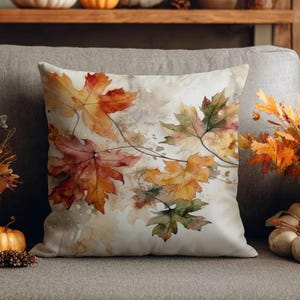 Watercolor Autumn Leaves | Fall Throw Pillow for Cozy Seasonal Home Décor, 5 Sizes