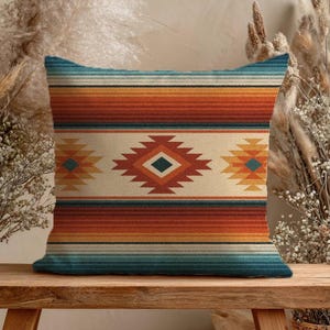 Southwestern Desert Lines Pillow | Boho Geometric Throw Pillow, 6 sizes