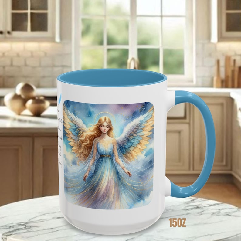 Angel Mug • Heavenly Guardian Coffee Cup, (11oz, 15oz) 5 colors Light Blue