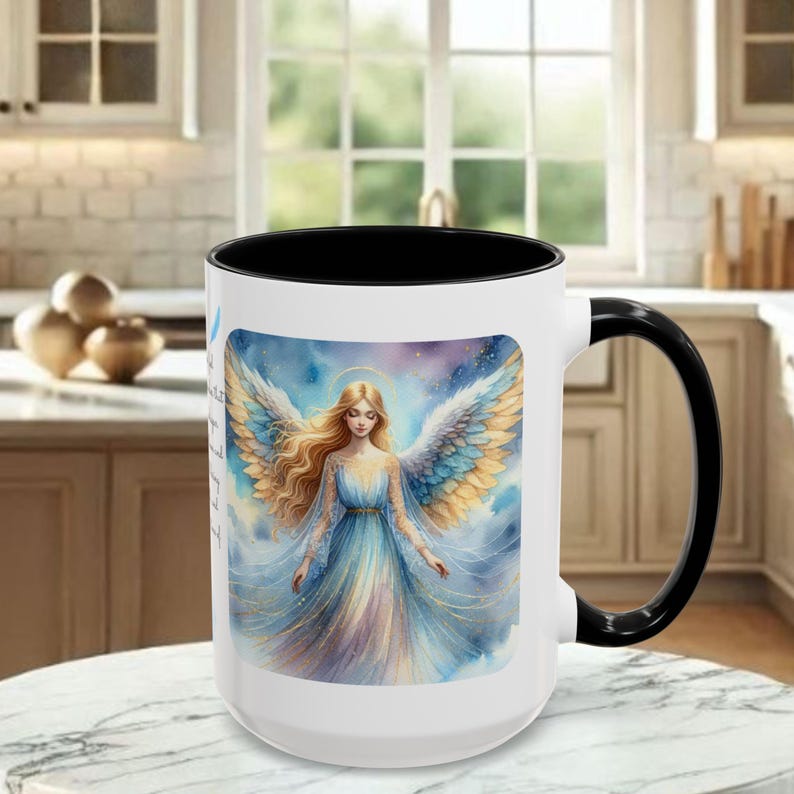 Angel Mug • Heavenly Guardian Coffee Cup, (11oz, 15oz) 5 colors Black