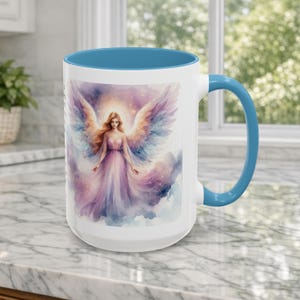 Angel Mug • Heavenly Guardian Coffee Cup, (11oz, 15oz) 5 colors Light Blue