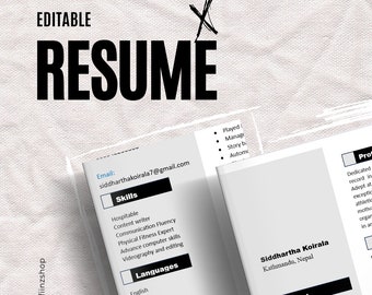 Custom CV, Resume, work resume, editable in word, simple plain resume, easy resume, plain black and white resume, Made by myself resume