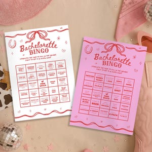 Paquete de 3 tarjetas de bingo para despedidas de soltera, rosa y rojo, imprimibles, editadas con Canva, juego de fiesta, ideas para despedidas de soltera