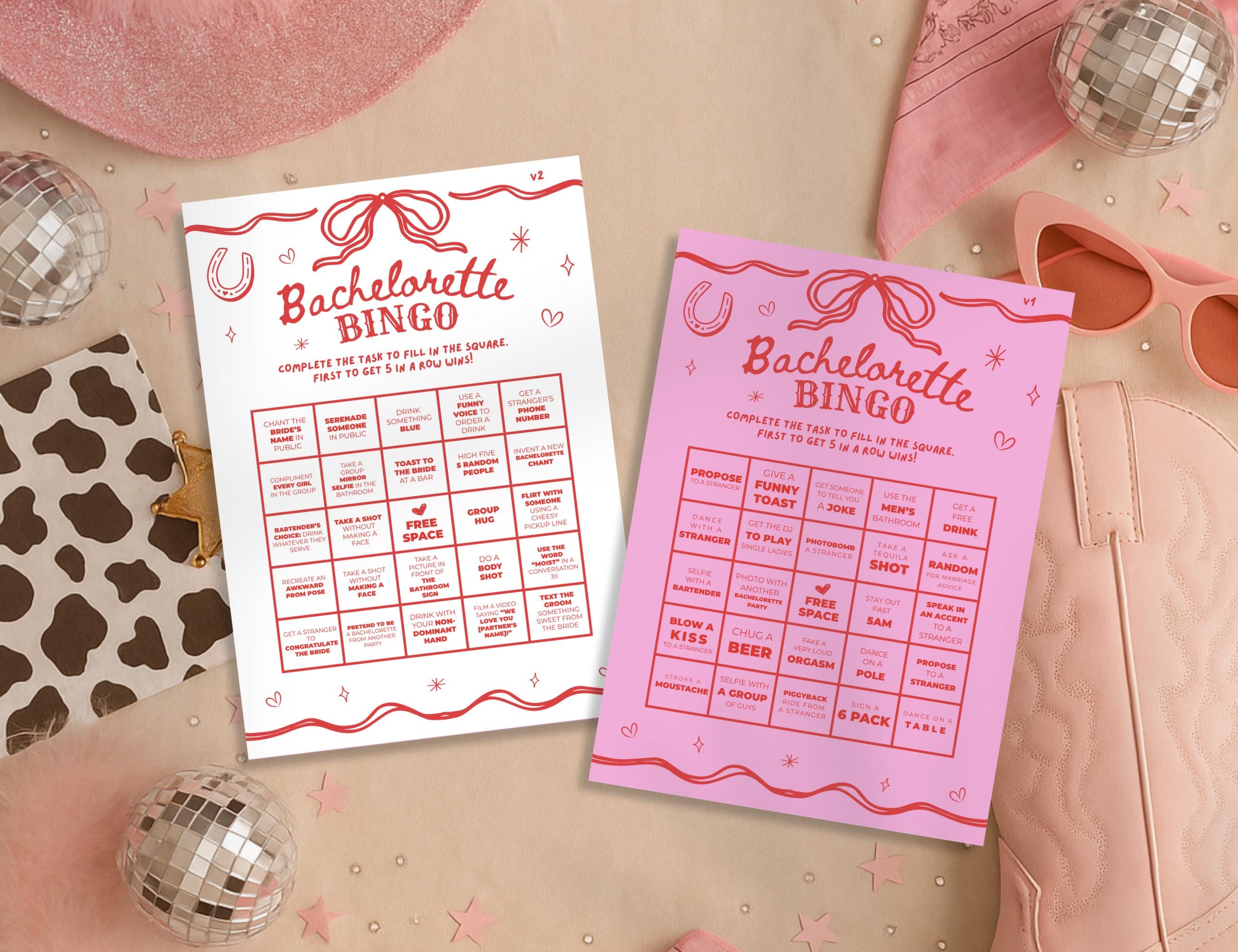 3 Pack - Bachelorette Bingo Game Cards, Pink and Red, Printable, Edit with Canva, Dirty Game, Hens Party Game, Bridal Shower Ideas