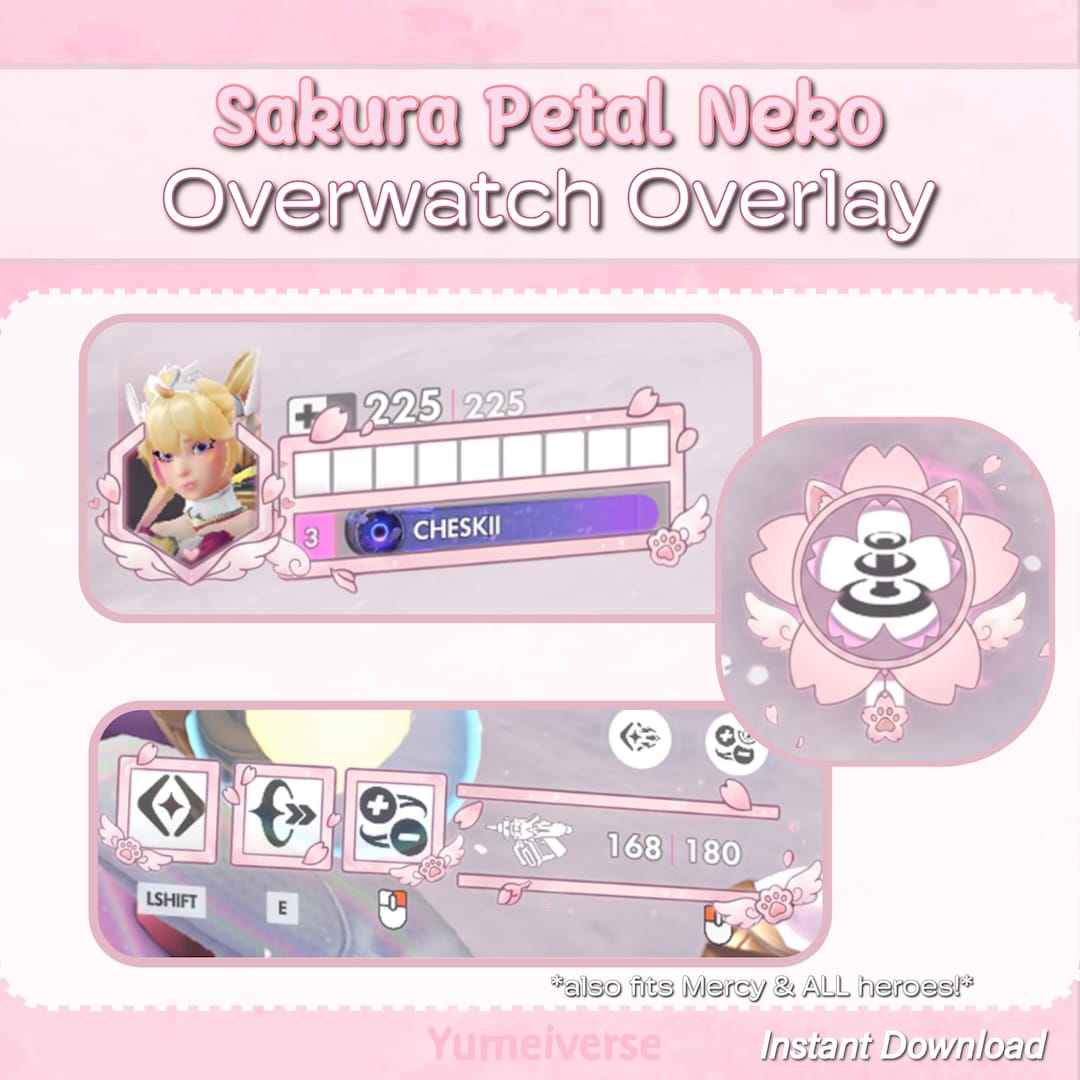 Sakura Petal Neko Ow Overlay | 1440p 1080p HUD for Mercy & All Heroes | Transparent PNG Gaming HUD | Cherry Blossom Cat Theme - Etsy