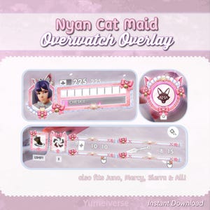 Nyan Cat Maid Overwatch Overlay | 1440p 1080p HUD voor Kiriko, Juno, Mercy, Sierra & alle helden | Pastel Cat Maid thema