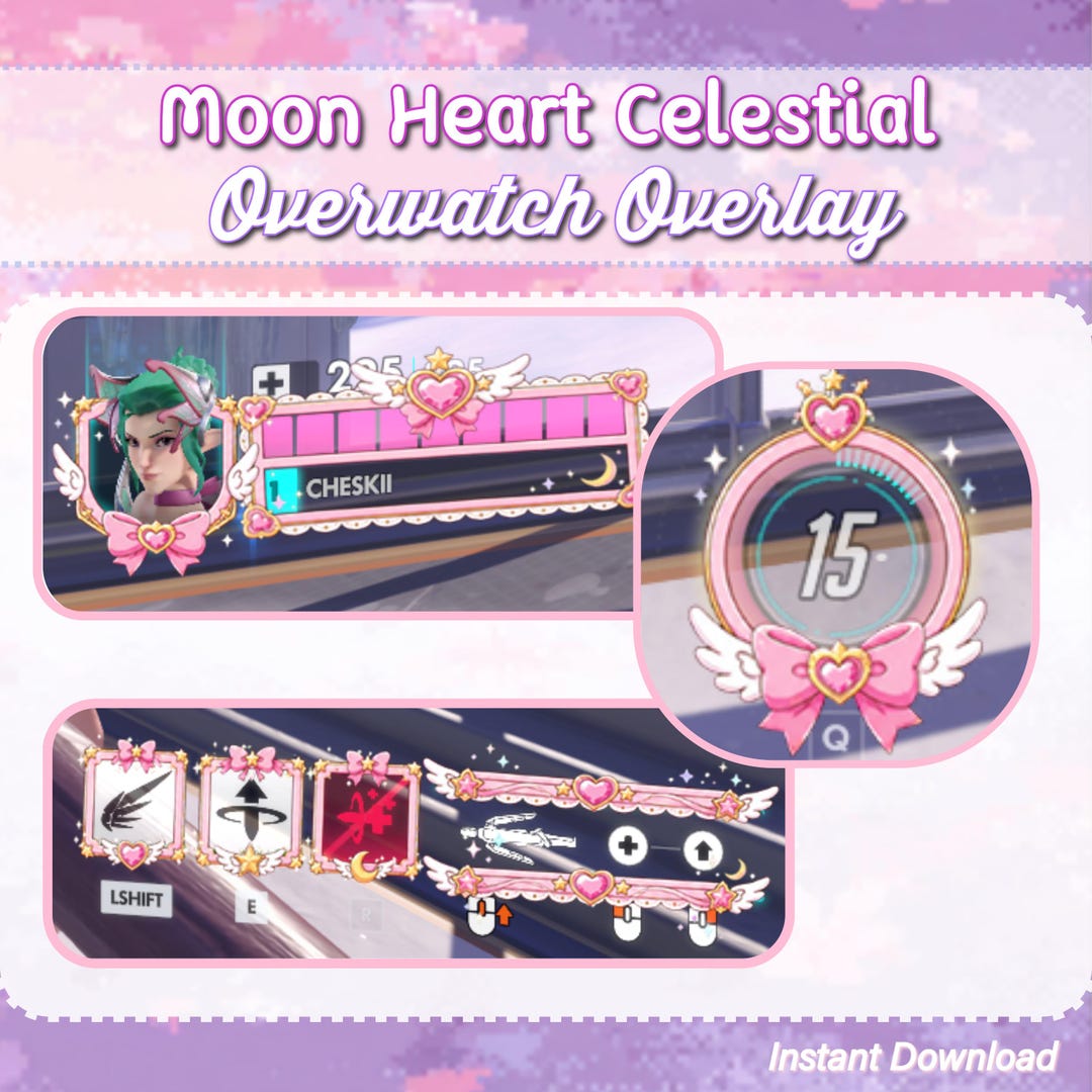 Moon Heart Celestial Ow Overlay | 1440p 1080p HUD for Mercy & All Heroes | Transparent PNG Gaming HUD | Aesthetic Ribbon Bow Sparkle - Etsy
