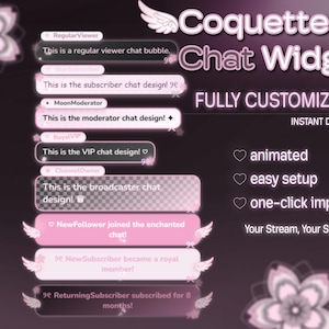 Anpassningsbar Coquette-chattwidget för StreamElements | Bubble Chat Overlay för Twitch OBS Streamlabs