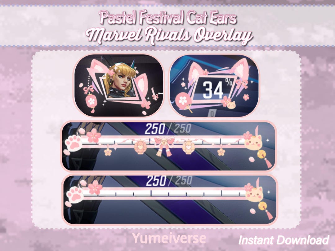 Pastel Festival Cat Ears Marvel Rivals HUD | 1080p 1440p Stream Overlay ...