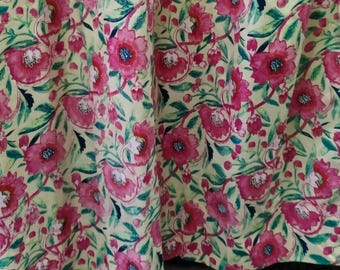 Cortina de algodón con estampado de bloques hecha a mano, cortina floral de algodón en rosa y verde, panel de cortina con estilo de estampado de bloques