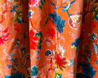 Rust Floral Cotton Velvet Curtain – Luxury Rod Pocket Drapes