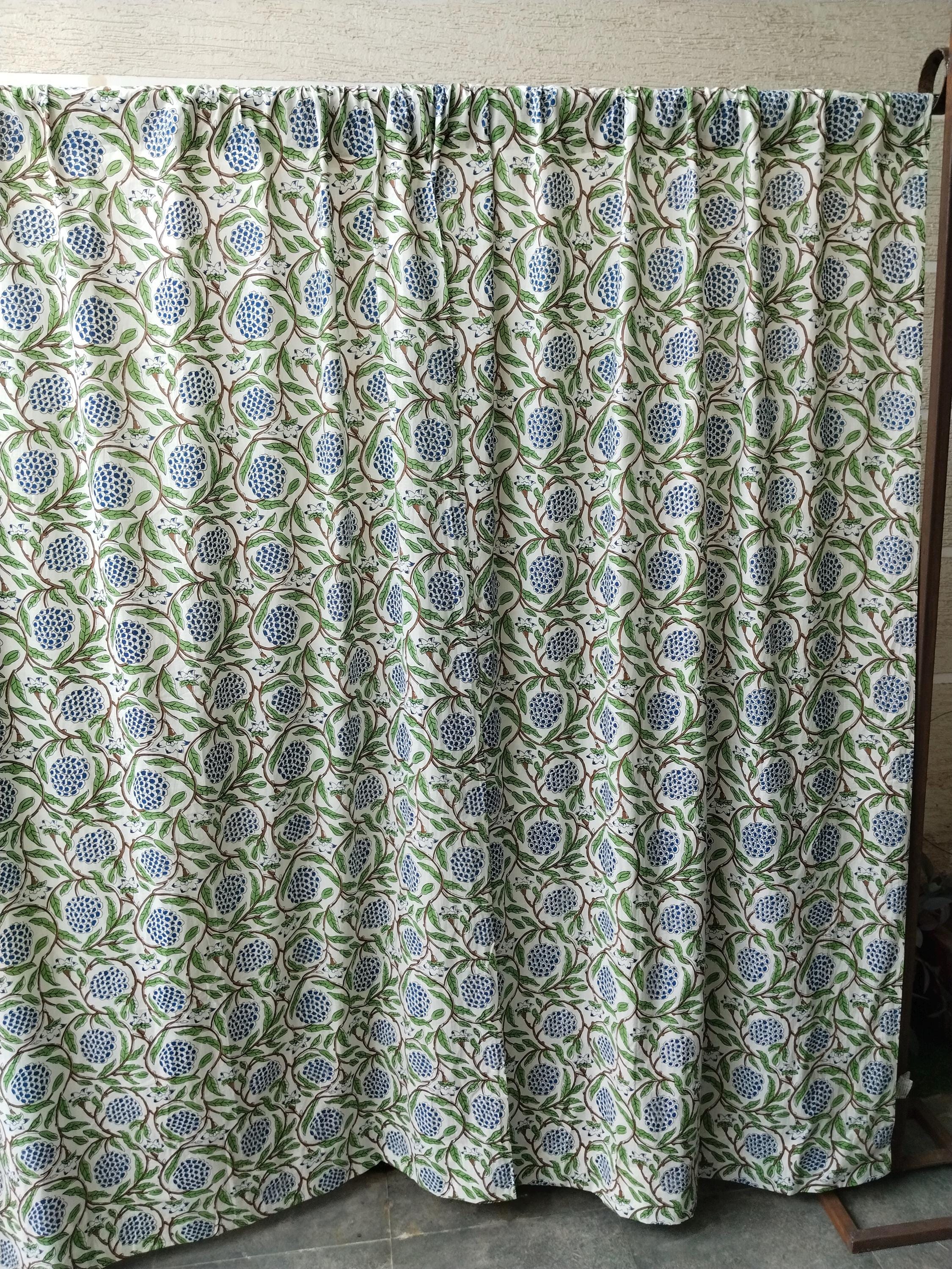 Block Print Cotton Curtains, Boho Floral Window Drapes, Light Filtering ...