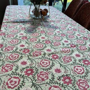 Cotton Tablecloth, Floral Table Cover, Dining Table Decor, Wedding Gift, Hand Block Printed Table Linen, Wooden Block Prints, Table Top