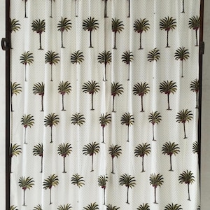Tropical Beach Palm Tree Cotton Curtains–Set of 2 Panels, Boho Drapes,  coconut tree panels, beach house decor curtains, minimal white decor