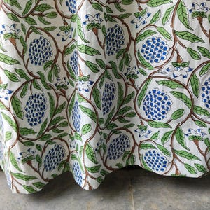 Hand Block Print Cotton Curtain Set of 2 Panel Home Decor India Style Curtain, Blue Floral Boho Drapes
