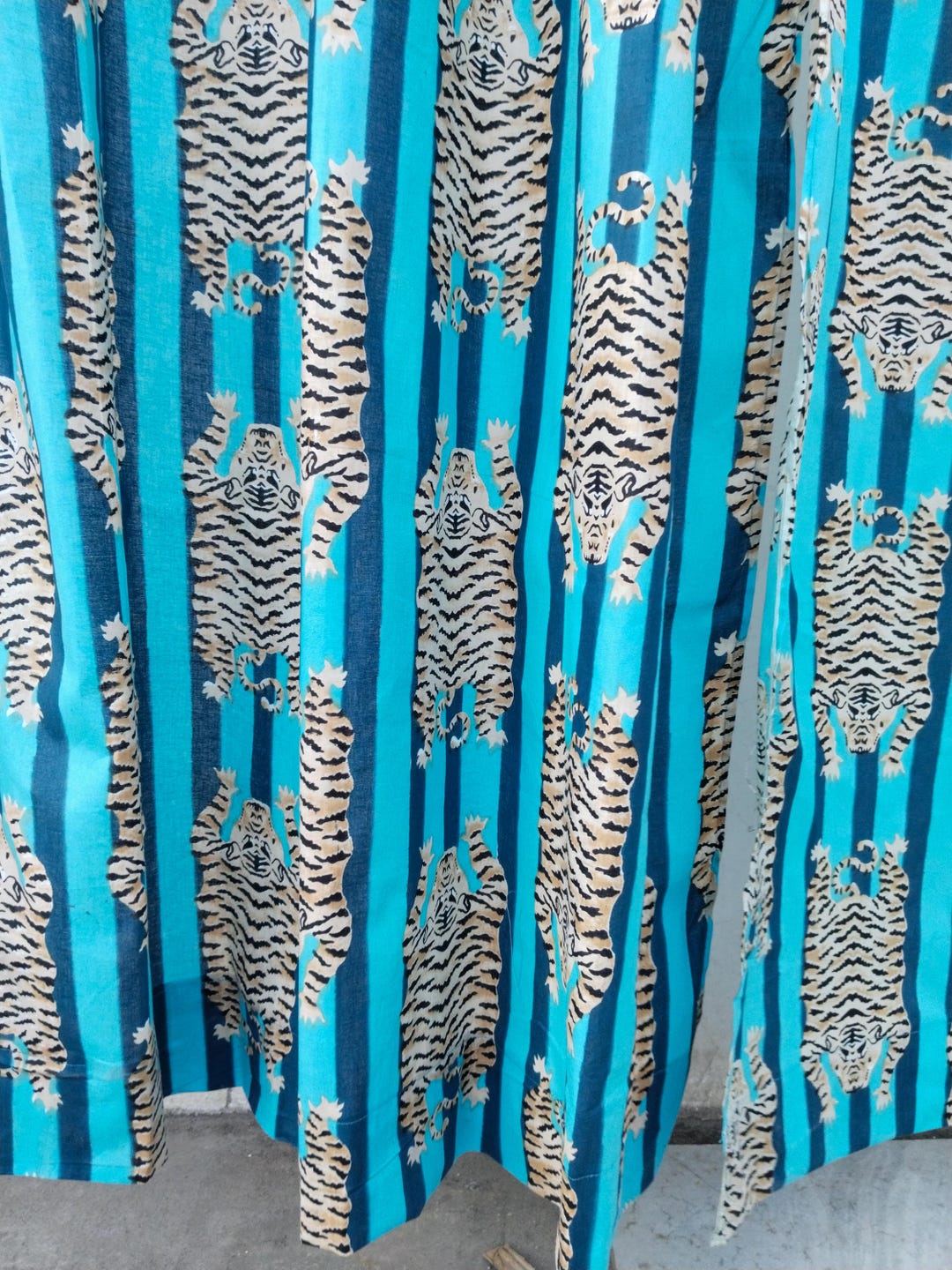 Turquoise Tiger Hand Block Print Cotton Curtain Panel | Boho Home Decor ...