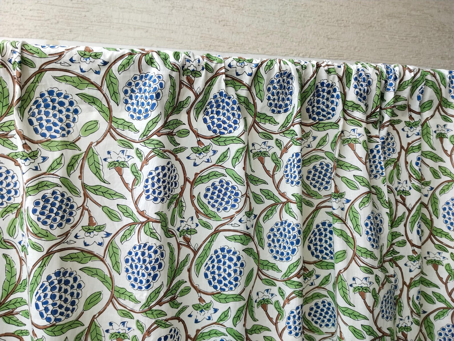 Block Print Cotton Curtains, Boho Floral Window Drapes, Light Filtering ...
