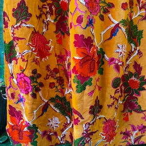 Vintage Cotton Velvet Mustard Yellow Color Printed Luxury Curtain -Living room, Bedroom , Any room