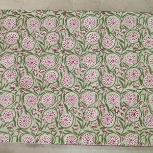 Hand Block Printed Cotton Tablecloth: Pink Floral, Sage Green, Farmhouse Decor