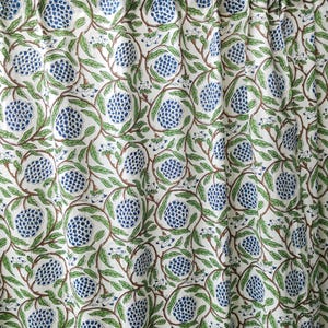 Block Print Cotton Curtains, Boho Floral Window Drapes, Light Filtering ...
