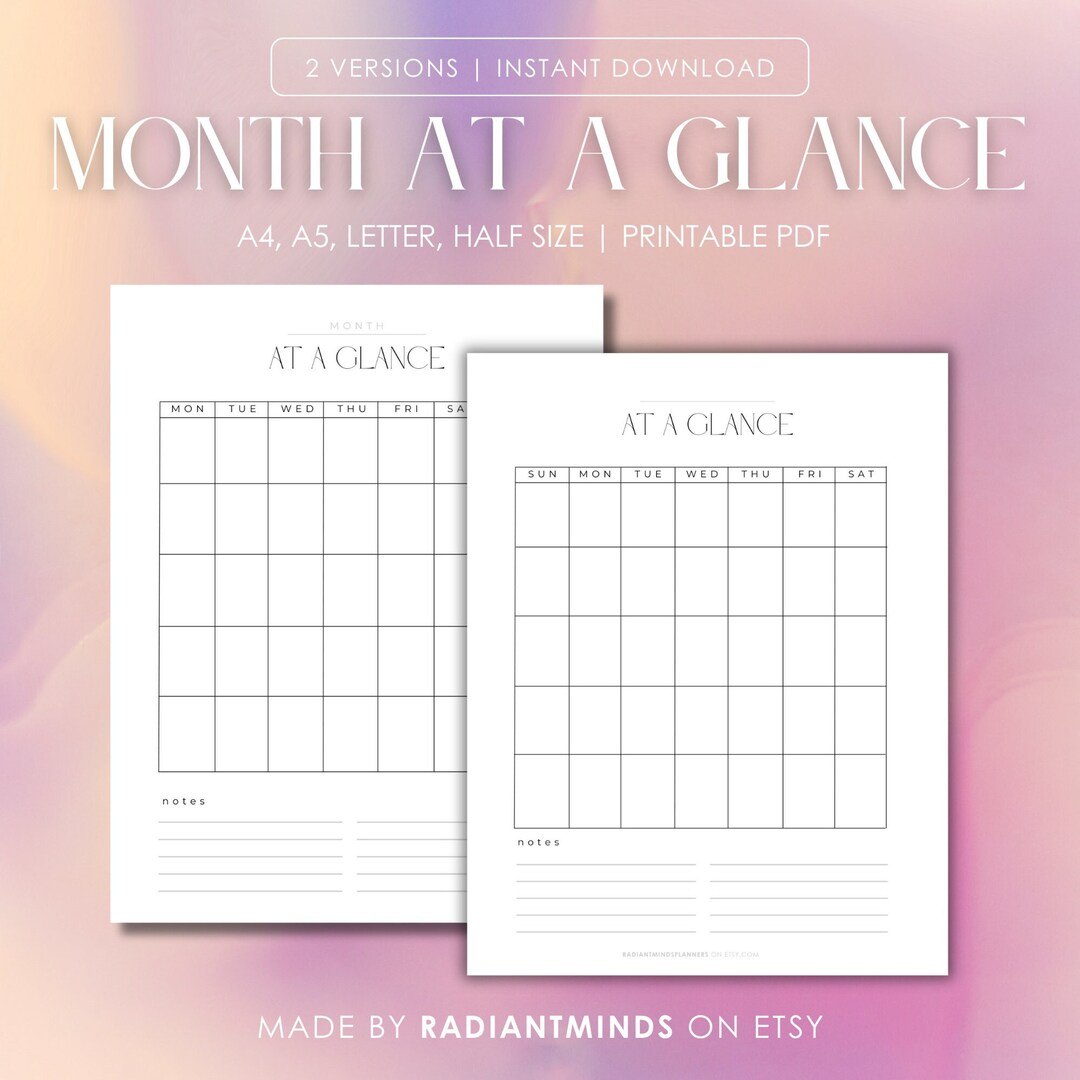 Sweet & Simple Monthly Calendar Template Printable Planner A4, A5 ...