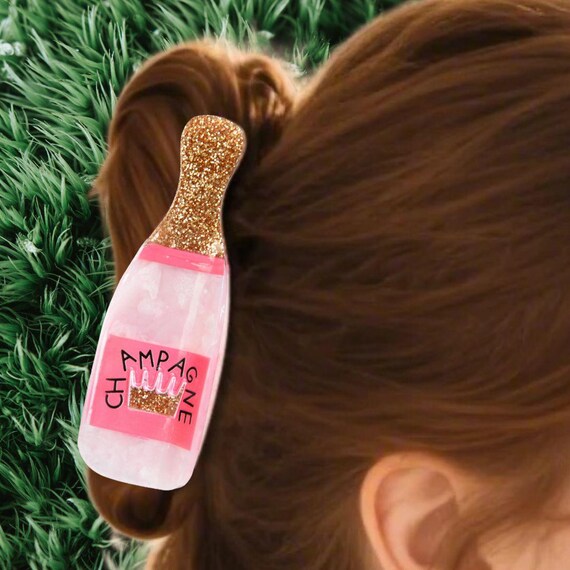 Pink Champagne Bottle Hair Claw Clip | Party Hair Accessory  display picture 2