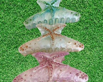 Golden Starfish Hair Claw Clip: Hammered Metal, Beach  display picture 1