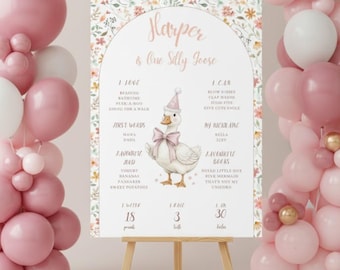 One silly goose birthday milestone board ,first birthday monthly milestone