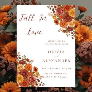 Autumn Wedding invitation Template , Editable Fall Wedding Invitation , Autumn Wildflower invitation, Engagement Party Invitation.